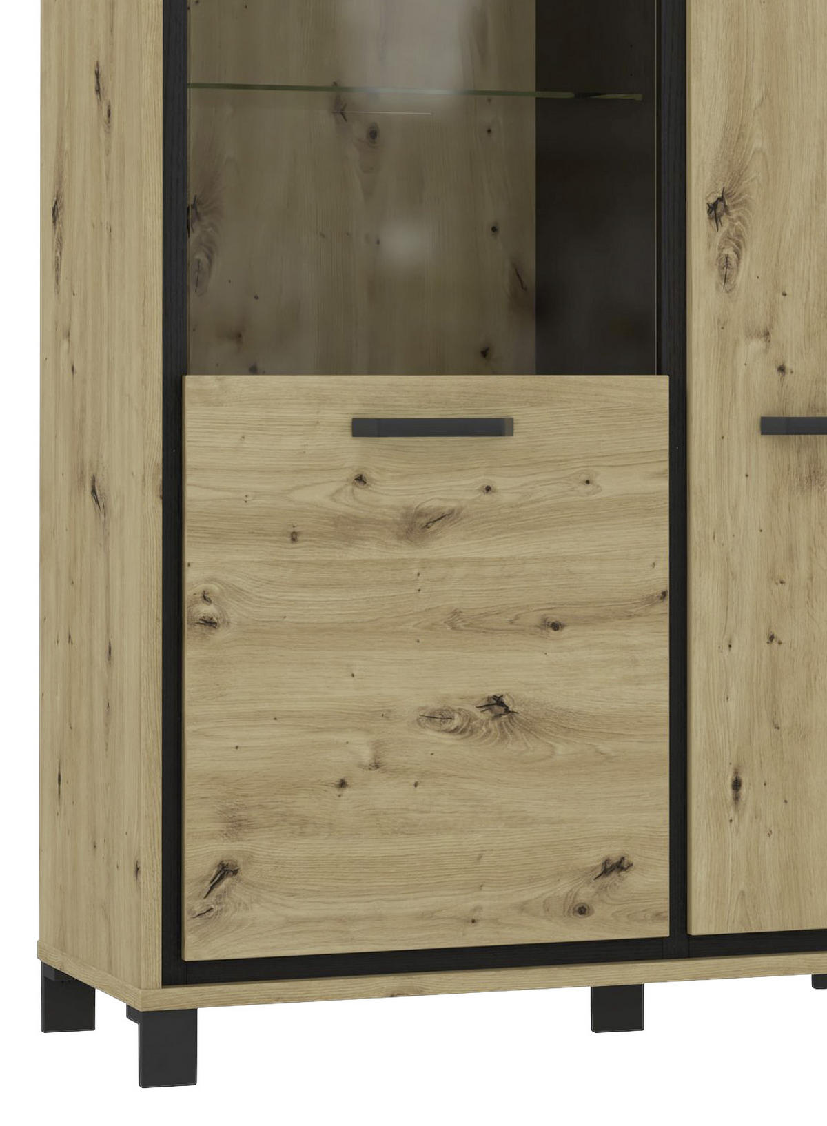 HIGHBOARD  in 101.4/161/41.5 cm  - Eichefarben/Schwarz, Basics, Glas/Holzwerkstoff (101.4/161/41.5cm) - Livetastic