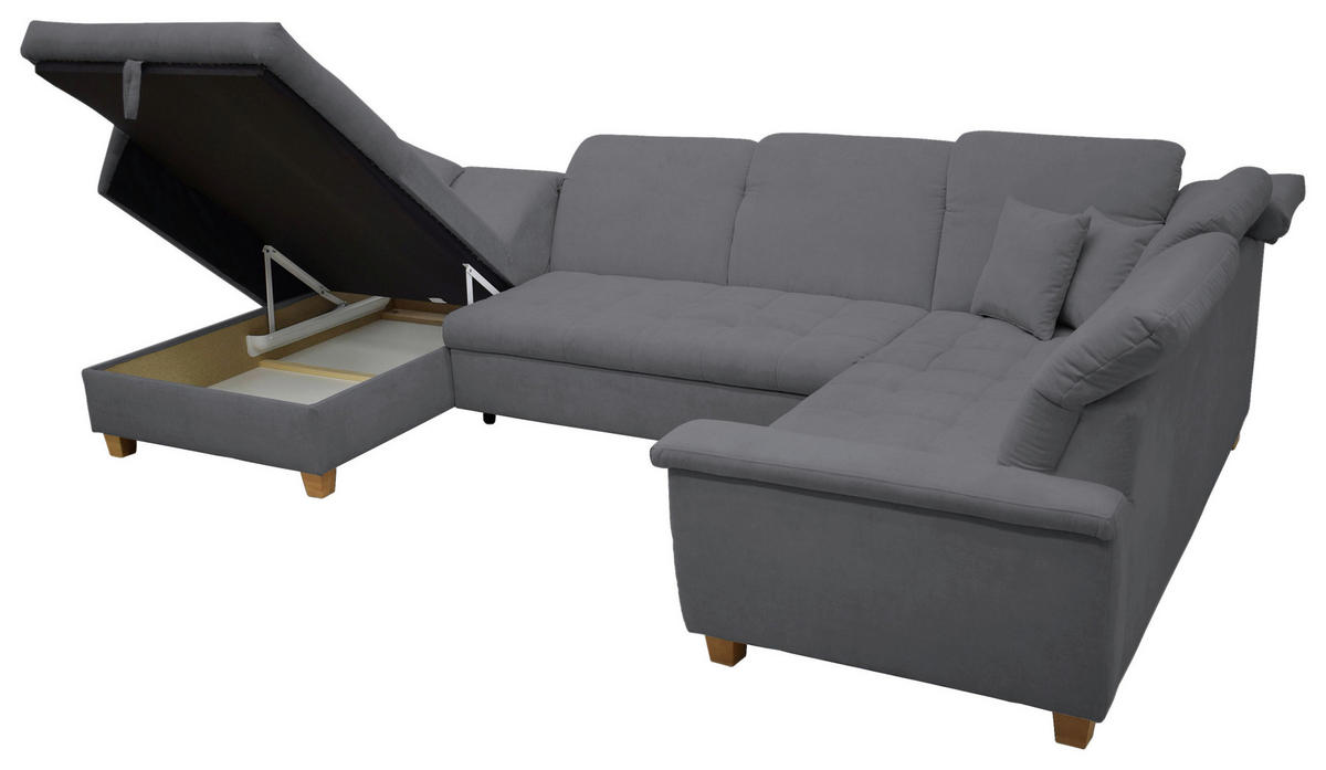 WOHNLANDSCHAFT Dunkelgrau Mikrofaser  - Eichefarben/Dunkelgrau, KONVENTIONELL, Holz/Textil (170/352/214cm) - MID.YOU