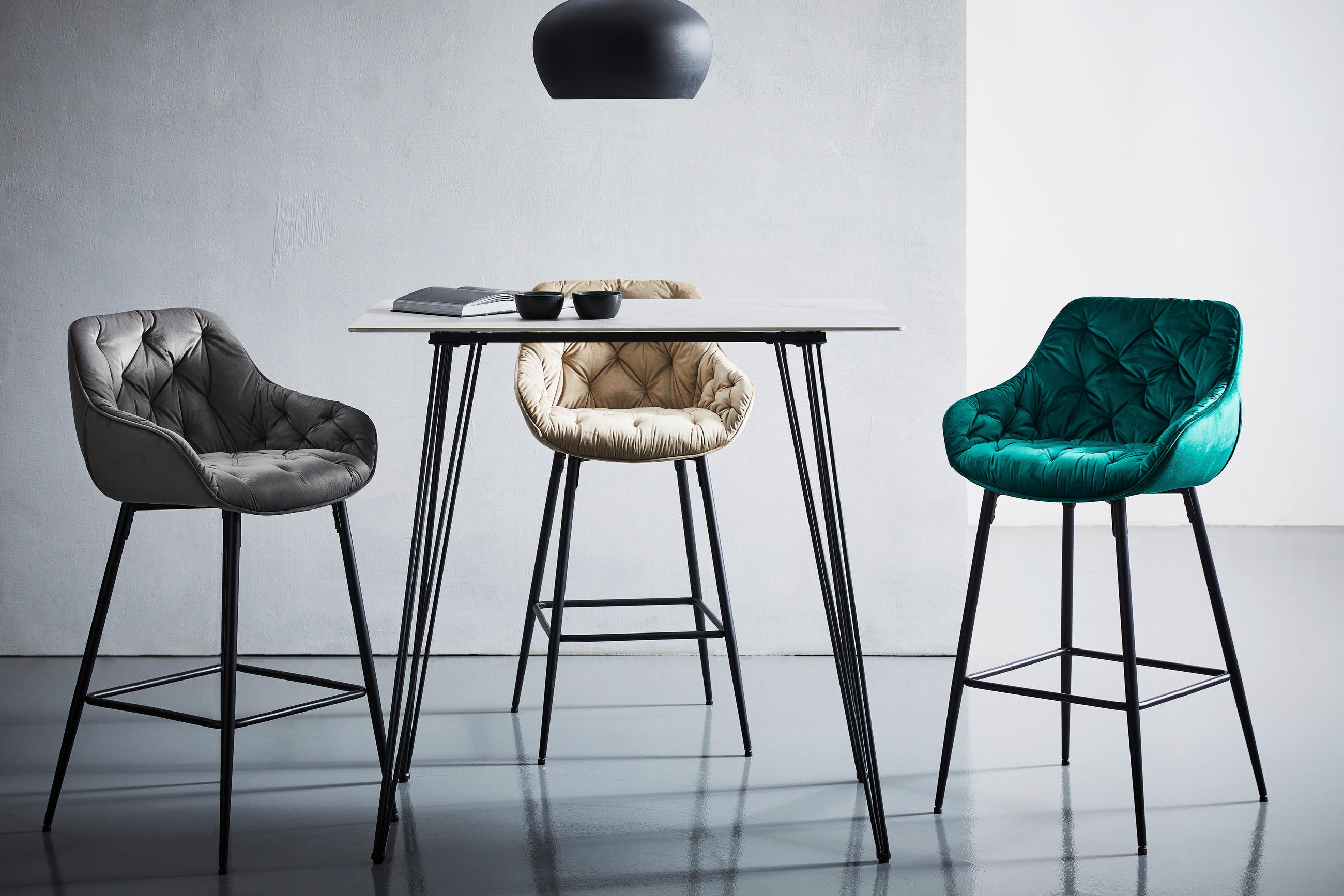 BARHOCKER Samt Schwarz, Taupe Eisen Pappel Sperrholz  - Taupe/Schwarz, MODERN, Holz/Textil (55/105/57cm) - Livetastic