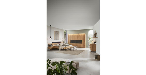 BETTANLAGE - Wildeiche/Schwarz, Design, Holz/Textil (180/200cm) - Valnatura