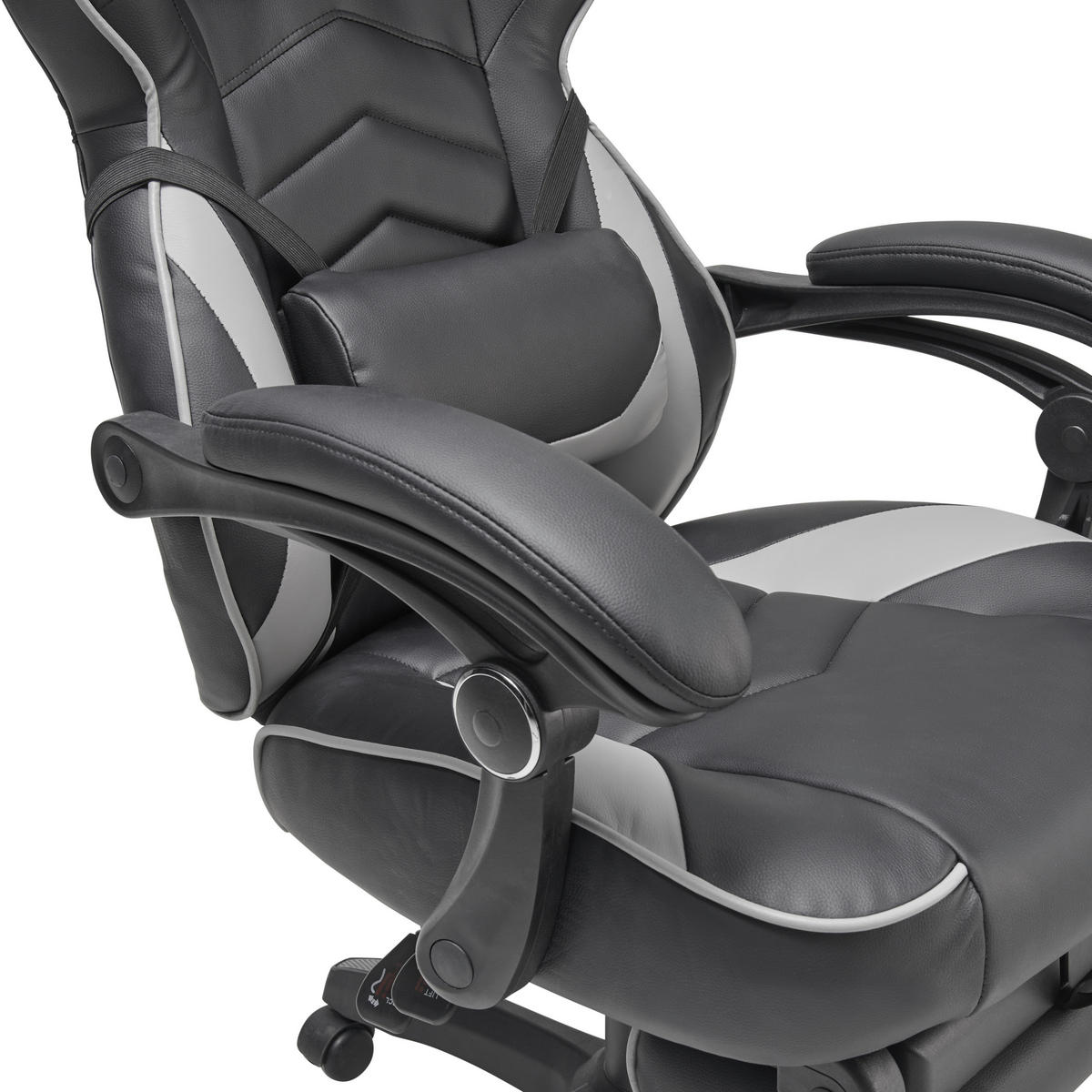 SCAUN DE GAMING  in imitație piele, microfibră gri, negru  - negru/gri, Lifestyle, plastic/lemn (68,5/116-124/65cm) - Livetastic