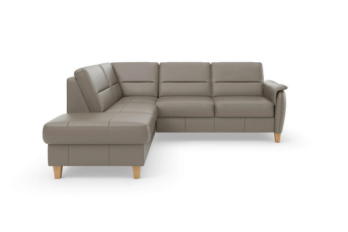 ECKSOFA PALMERA E Grau Echtleder  - Eichefarben/Grau, Basics, Leder/Holz (212/236cm) - Sit & More