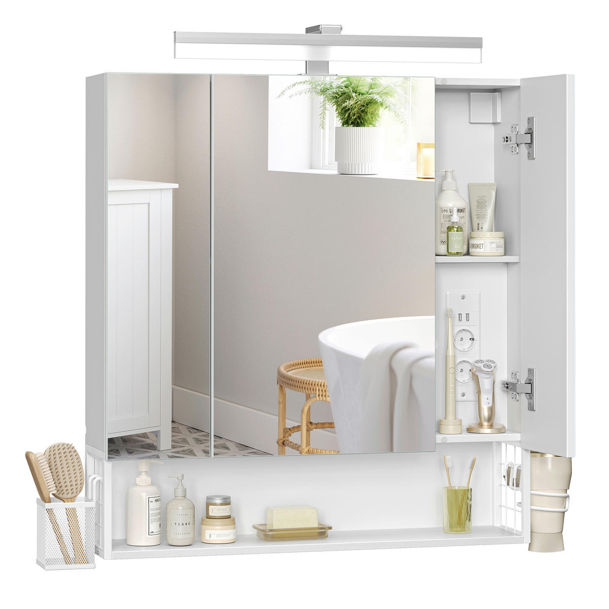 SPIEGELSCHRANK 70/75/16,5 cm  - Silberfarben/Weiß, MODERN, Glas/Holzwerkstoff (70/75/16,5cm) - MID.YOU