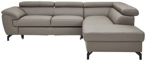 ECKSOFA inkl. Funktionen Schlammfarben Echtleder  - Schlammfarben/Schwarz, Design, Leder/Metall (256/220cm) - Celina Home