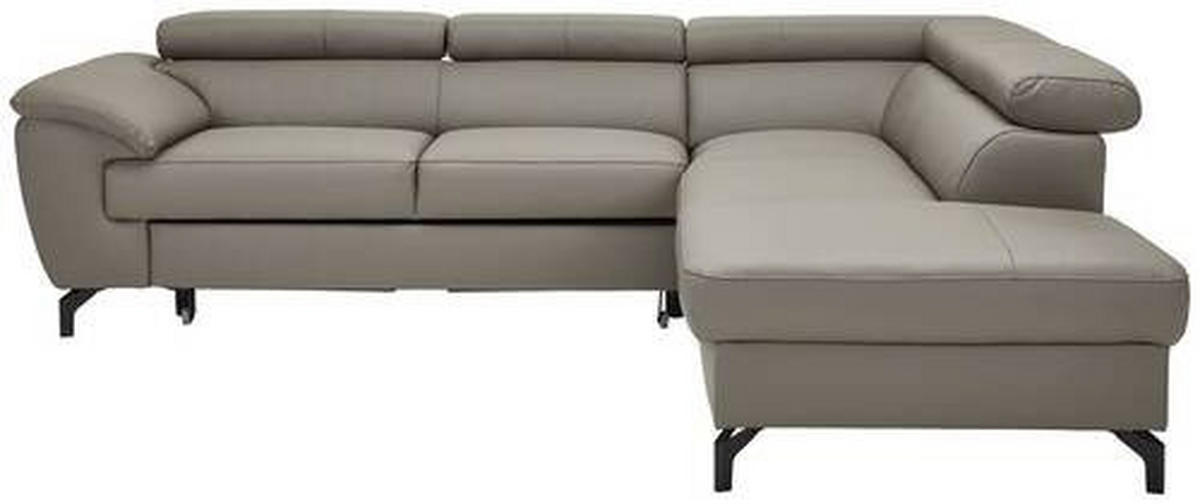 ECKSOFA in Echtleder Schlammfarben  - Schlammfarben/Schwarz, Design, Leder/Metall (256/220cm) - Celina Home