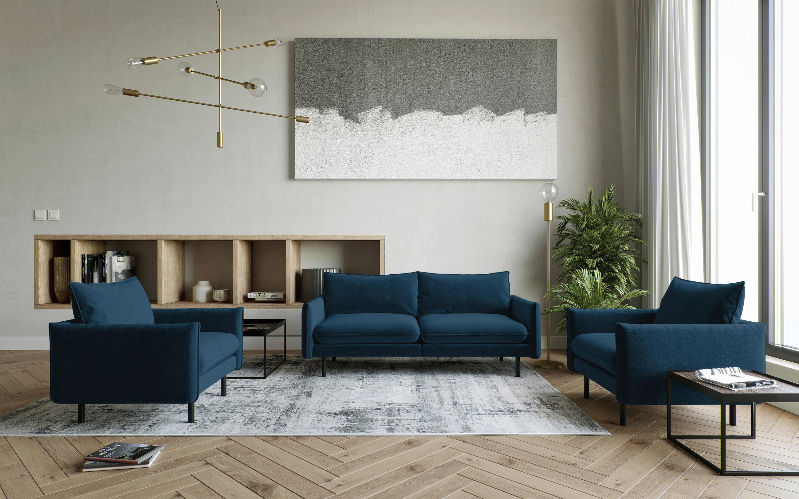 SEDACÍ SESTAVA, textil, modrá - modrá/černá, Design, textil (215/85/92cm) - Livetastic
