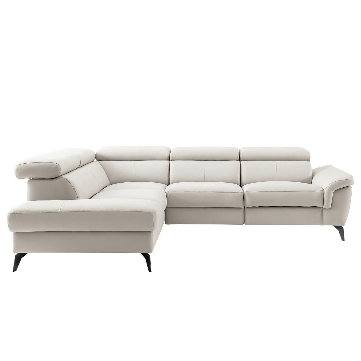 ECKSOFA SONO in Lederlook Echtleder Platinfarben Armteilverstellung, Kopfteilverstellung  210/265 cm  - Platinfarben/Schwarz, Design, Leder/Textil (210/265cm) - Livetastic