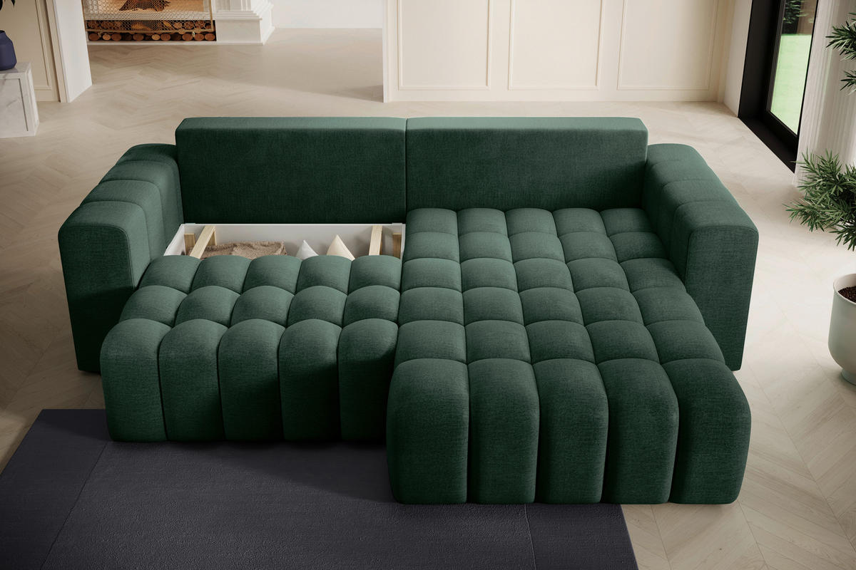 ECKSOFA BONETT in Samt Dunkelgrün  250/175 cm  - Dunkelgrün/Schwarz, Design, Kunststoff/Textil (250/175cm) - MID.YOU