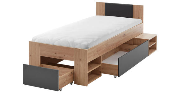 STAURAUMBETT 90/200 cm in Graphitfarben, Eiche Artisan - Graphitfarben/Eiche Artisan, KONVENTIONELL, Holzwerkstoff (90/200cm) - Carryhome