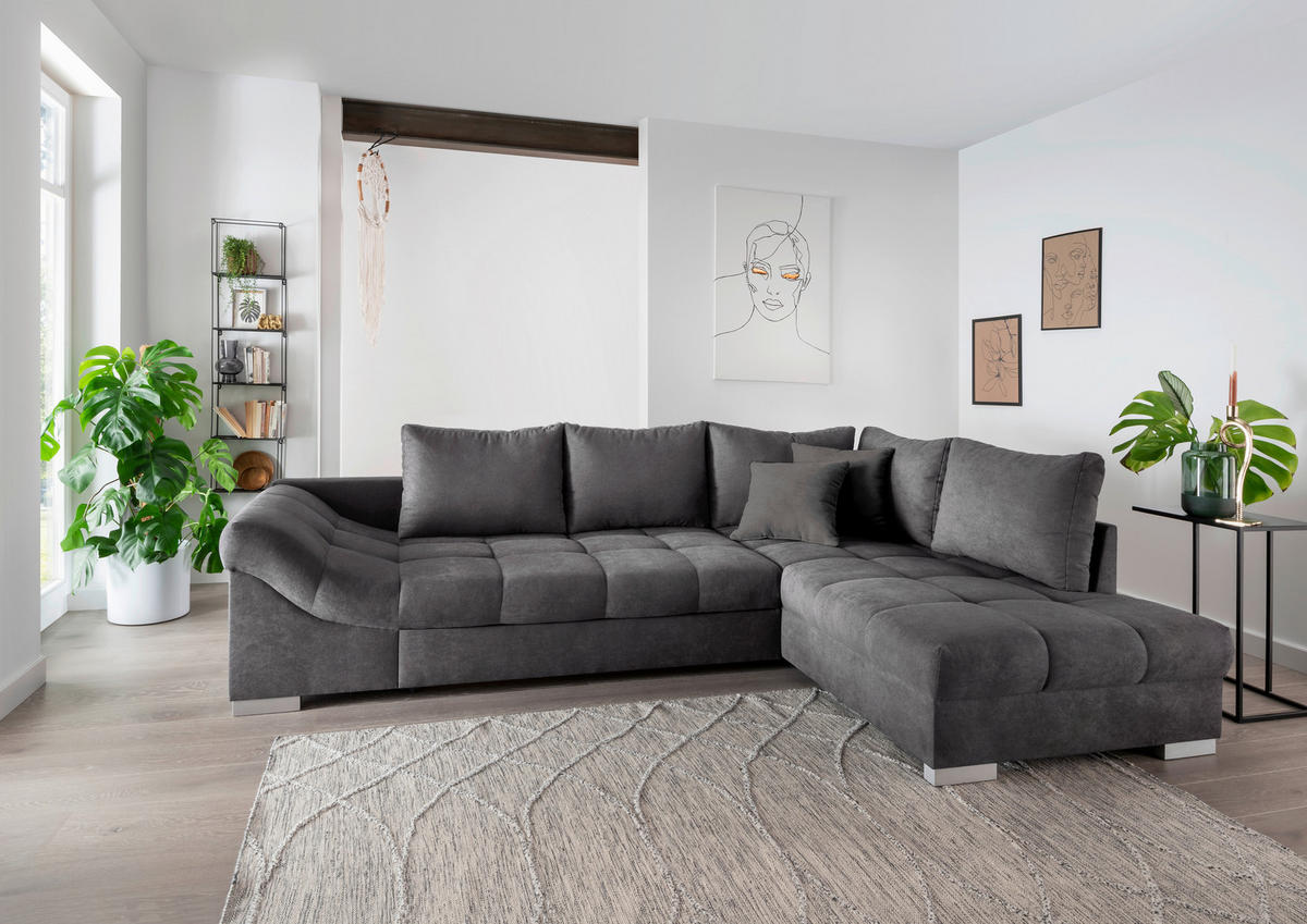 ECKSCHLAFSOFA in Anthrazit Textil   - Anthrazit/Silberfarben, Design, Holz/Textil (298/202cm) - MID.YOU