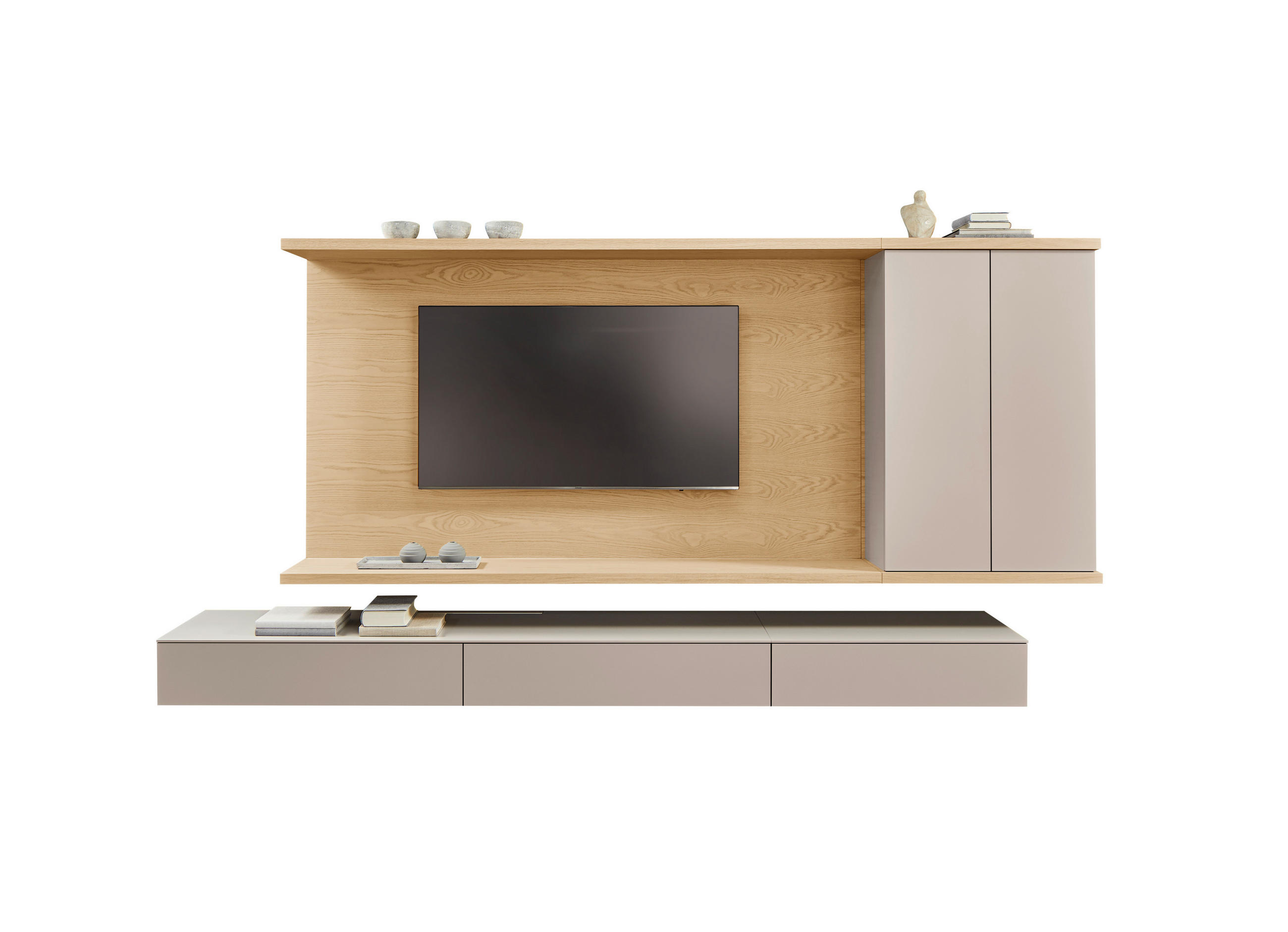 WOHNWAND  in Beige, Eiche Bianco 349,2/182/46 cm  - Eiche Bianco/Beige, Design, Holz/Holzwerkstoff (349,2/182/46cm) - Emilio Belluti