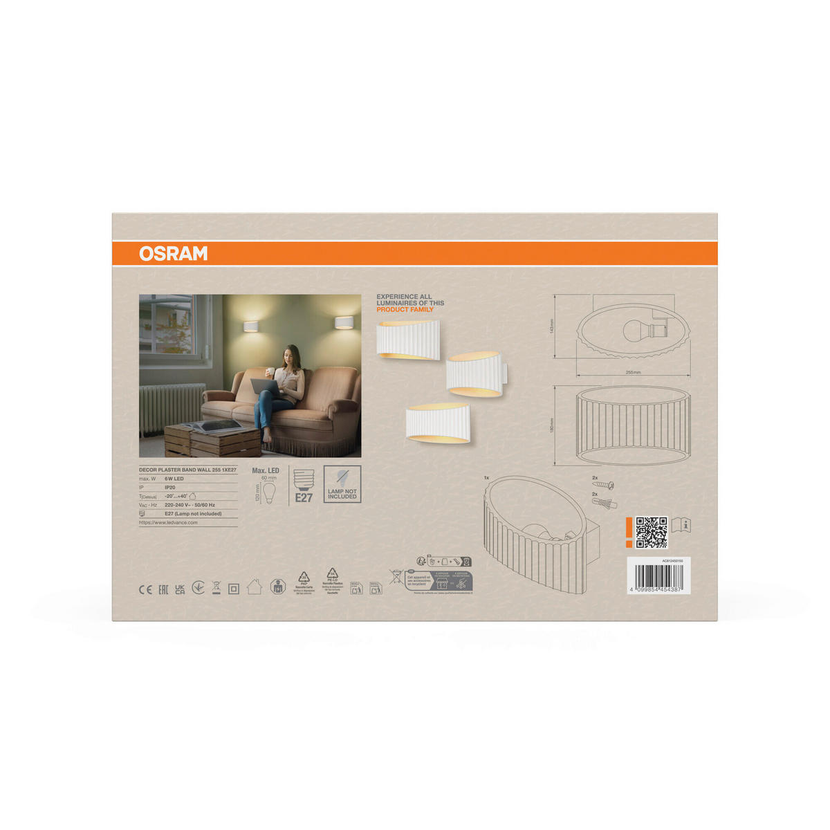 WANDLEUCHTE 25.5/14.3/18 cm   - Weiß, Basics, Stein (25.5/14.3/18cm) - Osram