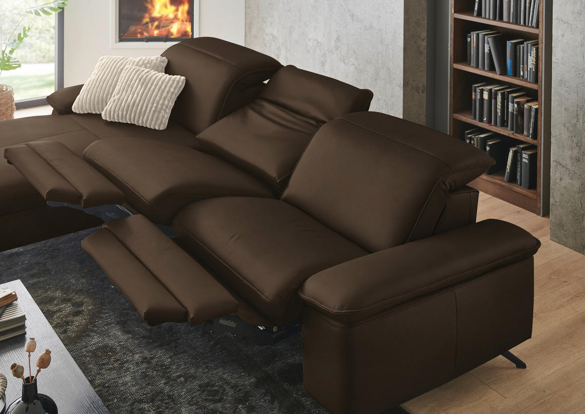 ECKSOFA  Echtleder Dunkelbraun  - Dunkelbraun/Schwarz, Design, Leder/Metall (169/307cm) - Beldomo Premium