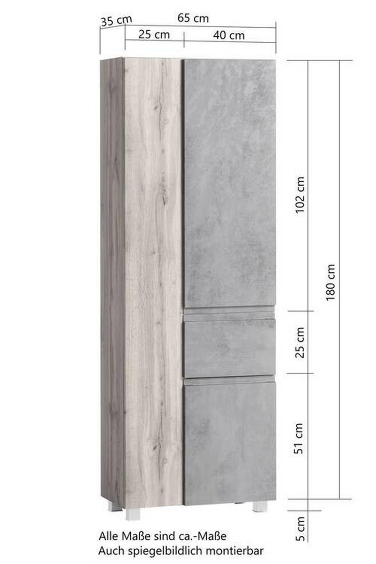 HOCHSCHRANK 65/180/35 cm  - Weiss/Eiche Wotan, Modern, Holzwerkstoff (65/180/35cm) - Held