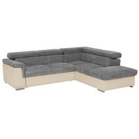 ECKSOFA Anthrazit, Braun Lederlook, Flachgewebe  - Anthrazit/Braun, Basics, Holz/Textil (252/217cm) - MID.YOU