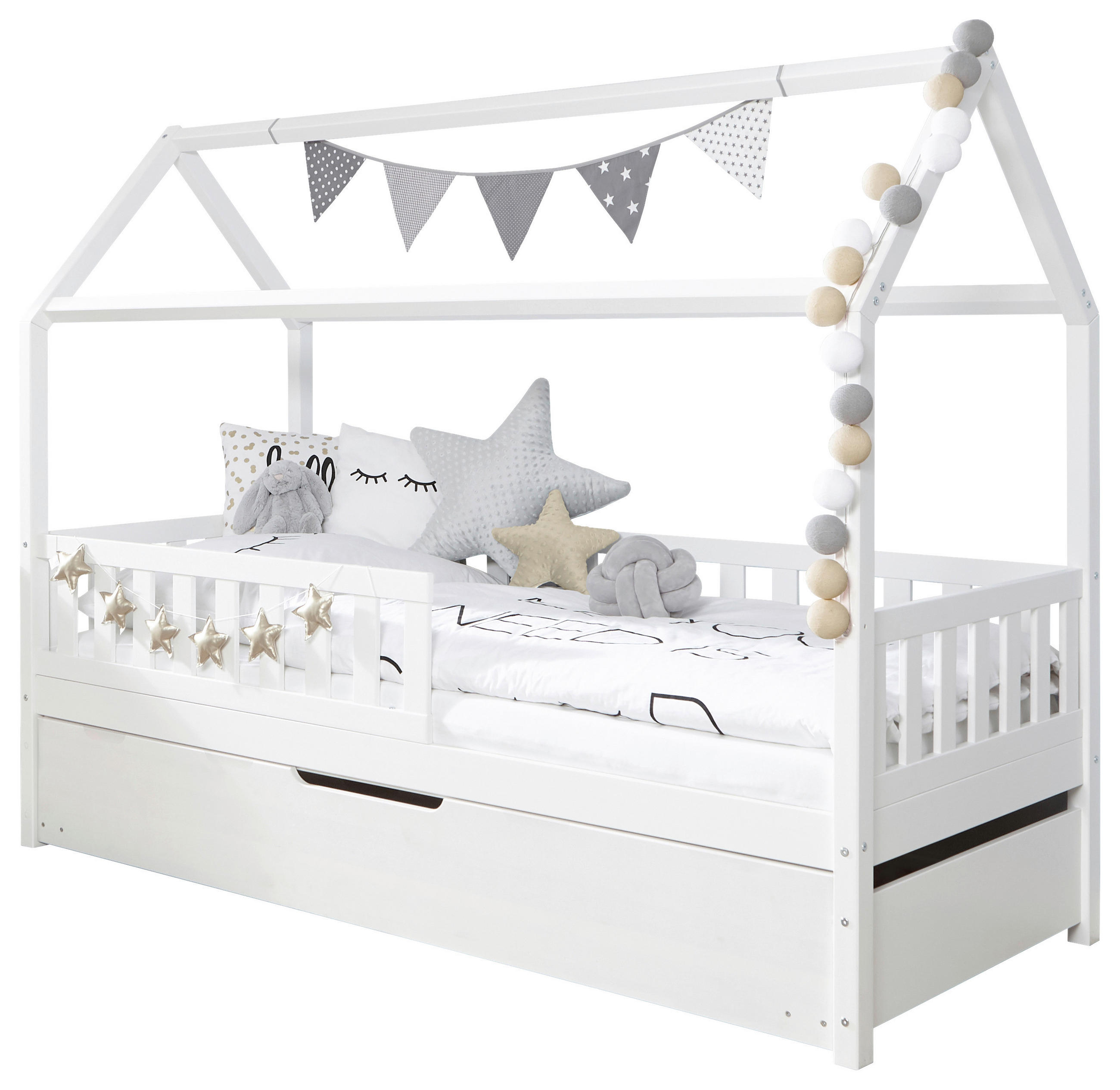 HAUSBETT  in Weiß, Absturzsicherung  - Weiß, MODERN, Holz (90/200cm) - MID.YOU