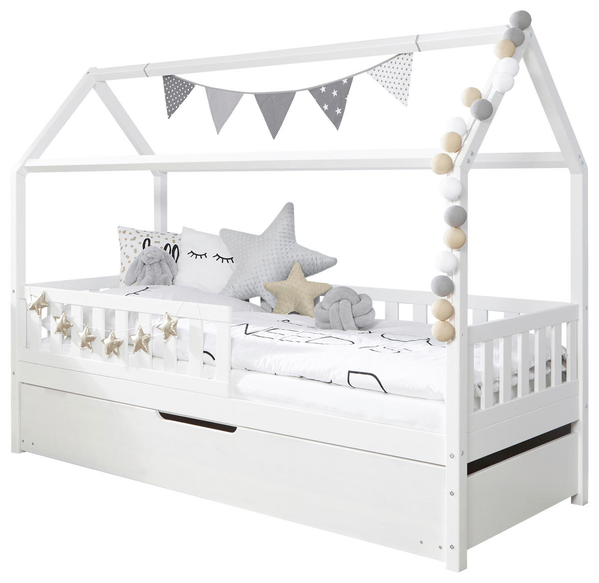 HAUSBETT Absturzsicherung  in Weiß  - Weiß, MODERN, Holz (90/200cm) - MID.YOU