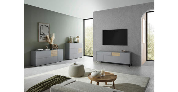 LOWBOARD  in 184/57/41 cm  - Eichefarben/Schwarz, Design, Holzwerkstoff/Kunststoff (184/57/41cm) - Voleo