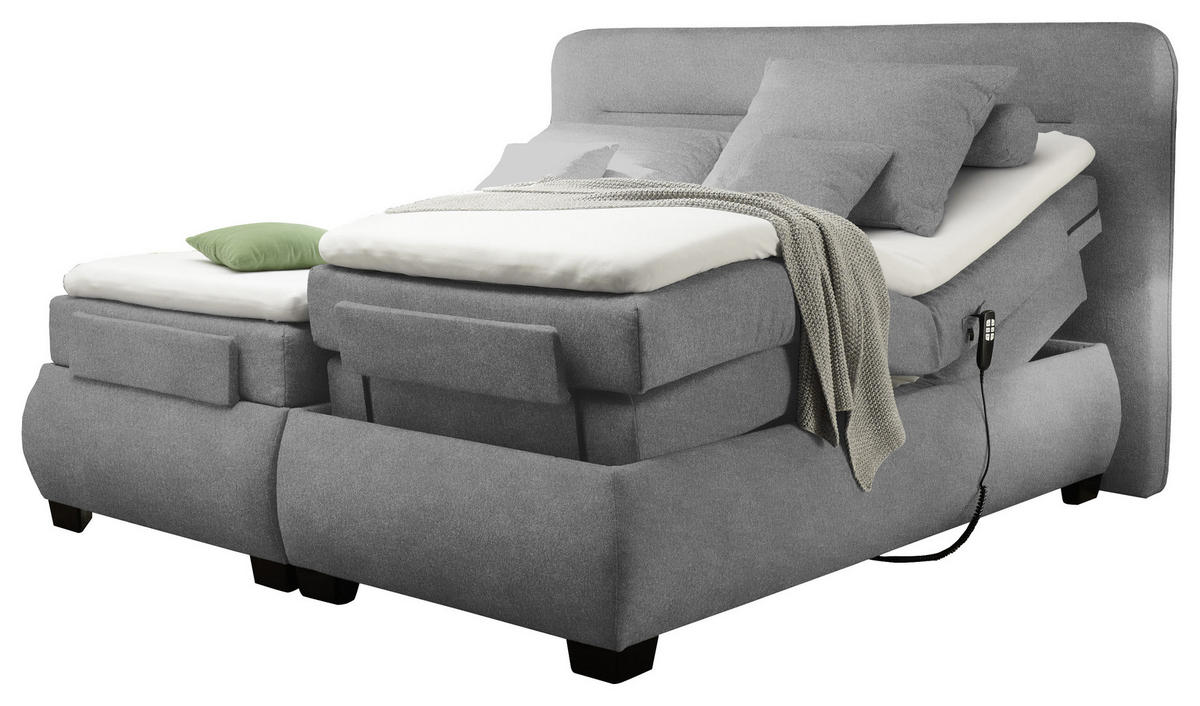 BOXSPRING-ÁGY 160/200 cm  sötétszürke  - fekete/sötétszürke, Konventionell, műanyag/textil (160/200cm) - MID.YOU