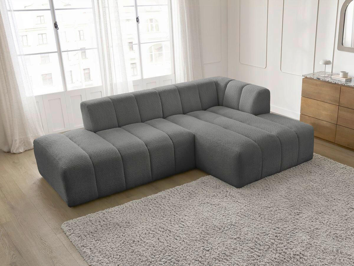 ECKSOFA  ANNECY Dunkelgrau Bouclé  - Dunkelgrau/Schwarz, MODERN, Kunststoff/Textil (262/170cm)