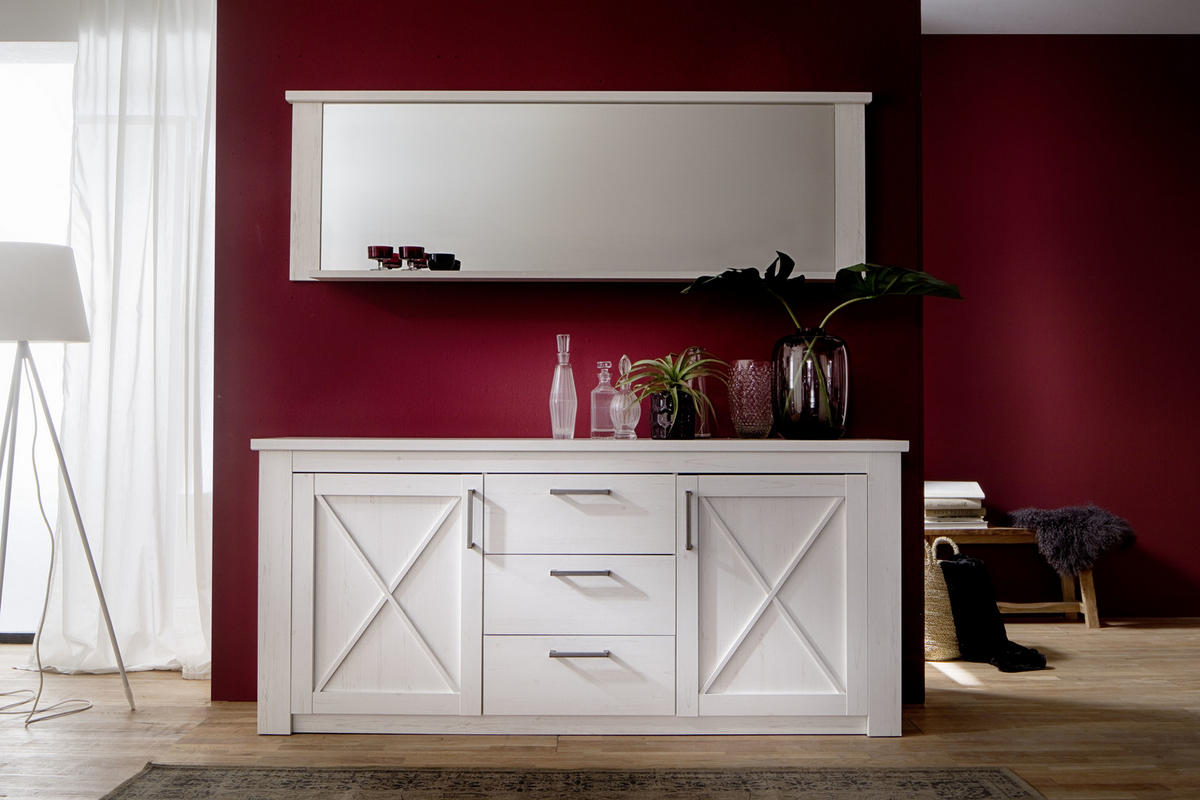 SIDEBOARD  197/88/42 cm 3 låda(or)  - vit/grå, Design, metall/trämaterial (197/88/42cm)