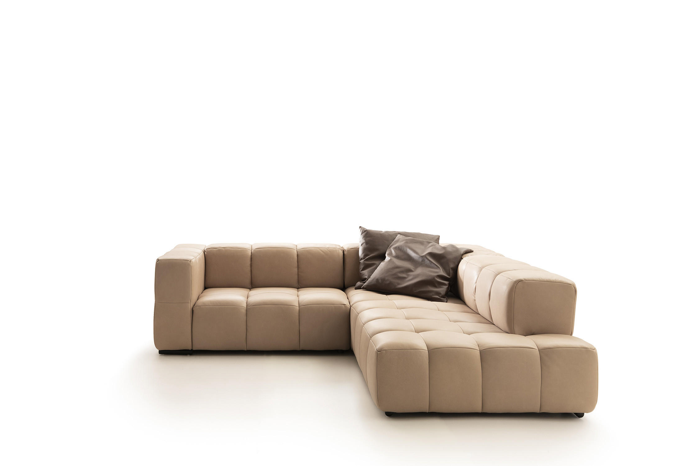 ECKSOFA Hellbraun Echtleder  - Hellbraun/Schwarz, Design, Leder/Metall (244/255cm) - Emilio Belluti