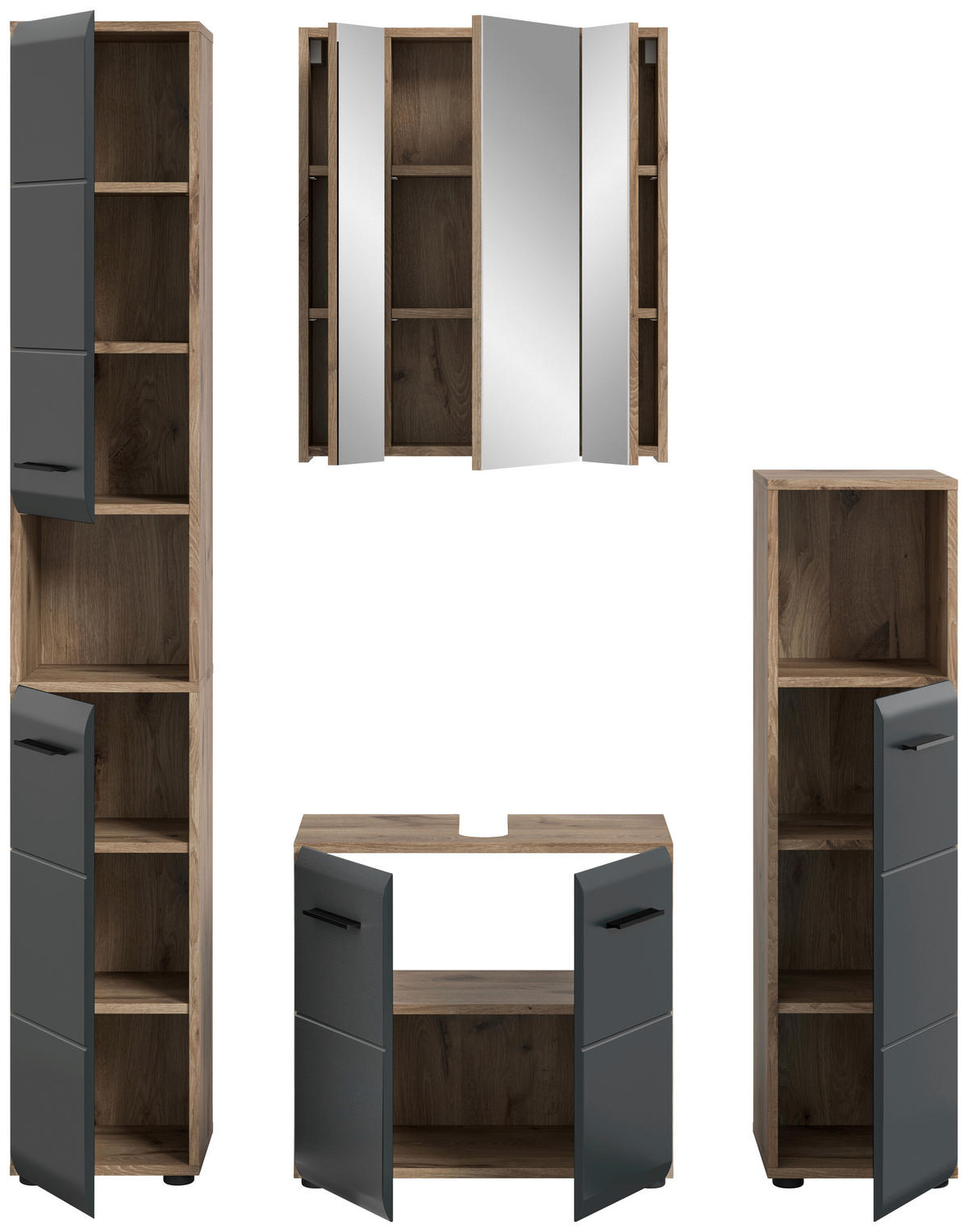 BADEZIMMER 4-teilig  in 120 cm  - Eiche dunkel/Schwarz, Basics, Holzwerkstoff/Kunststoff (120cm) - MID.YOU