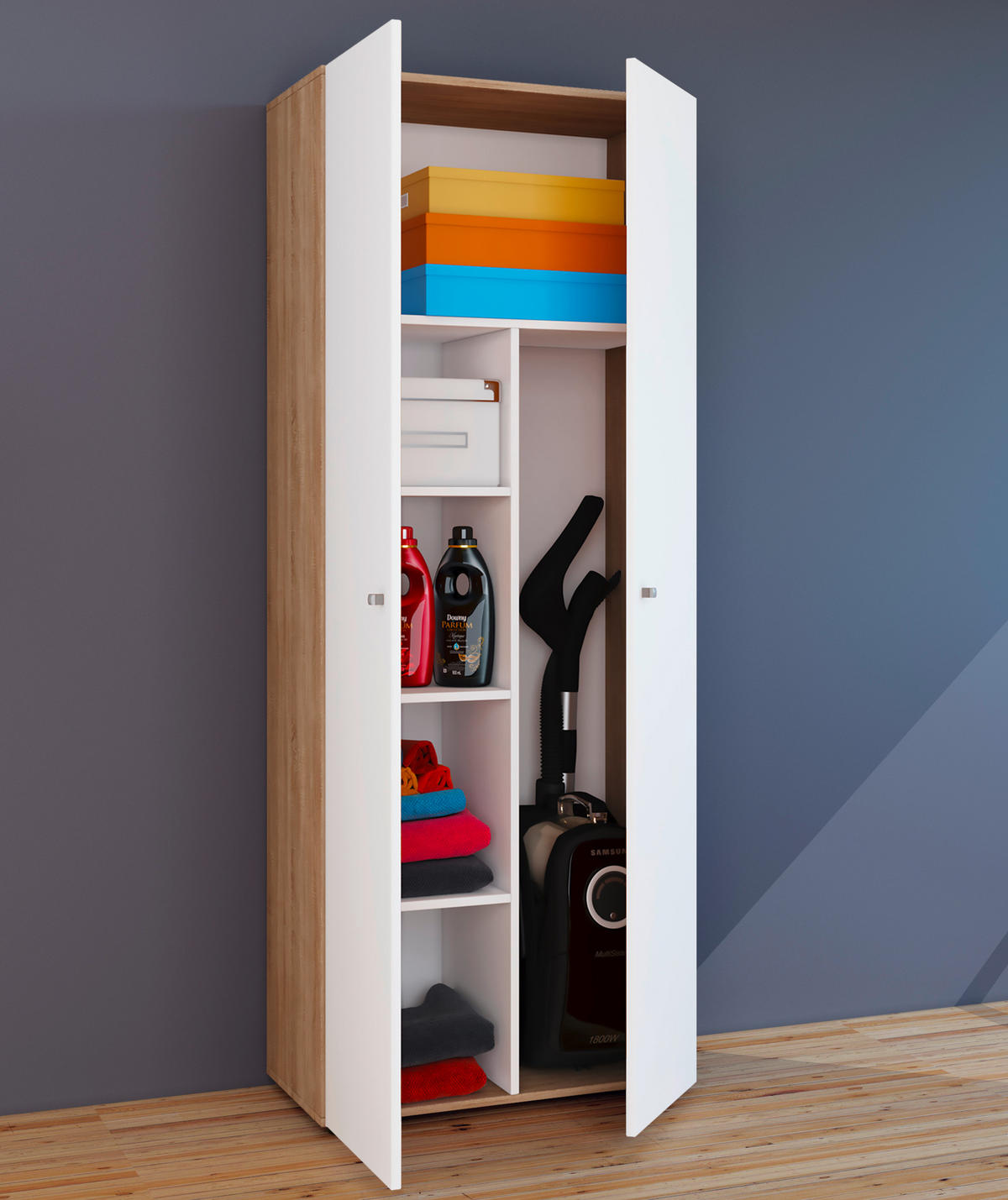 MEHRZWECKSCHRANK 70/178/39 cm  in Weiß, Eichefarben, Sonoma Eiche  - Eichefarben/Silberfarben, Design, Holzwerkstoff/Kunststoff (70/178/39cm) - MID.YOU