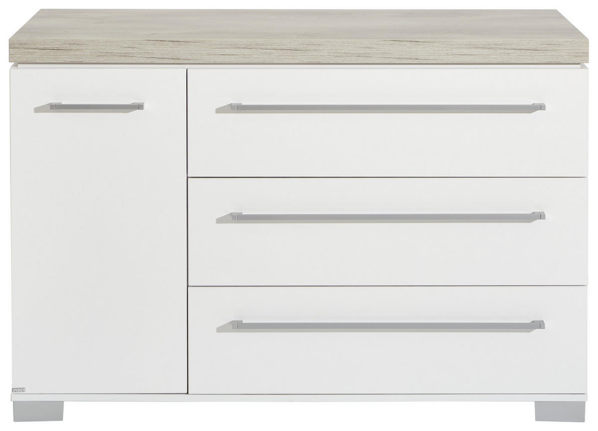 WICKELKOMMODE Kira Weiß, Eichefarben  - Eichefarben/Silberfarben, KONVENTIONELL, Holzwerkstoff/Metall (135,3/90,3/55,6cm) - Paidi