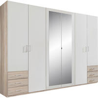 KLEIDERSCHRANK 270/208/58 cm,  in Weiß, Eichefarben, 6-türig  - Eichefarben/Alufarben, Design, Glas/Holzwerkstoff (270/208/58cm) - Boxxx