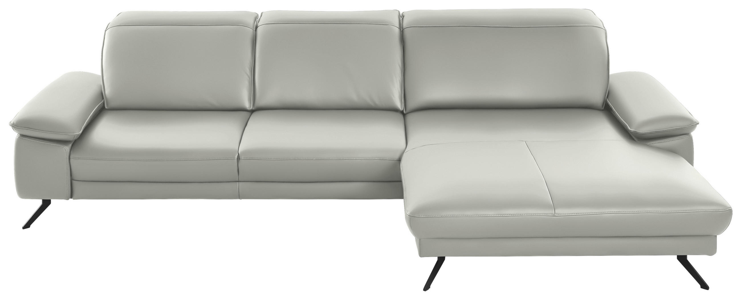 ECKSOFA in Echtleder Hellgrau  328/193 cm  - Hellgrau/Schwarz, Design, Leder/Metall (328/193cm) - Dieter Knoll