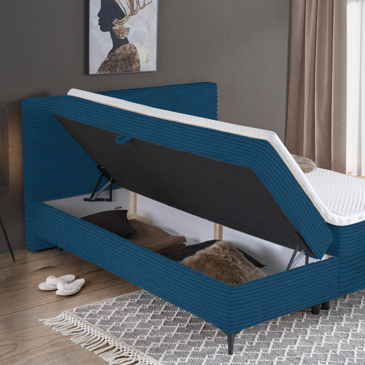 BOXBETT 160/200 cm  in Blau  - Blau/Schwarz, Design, Holz/Holzwerkstoff (160/200cm) - Xora