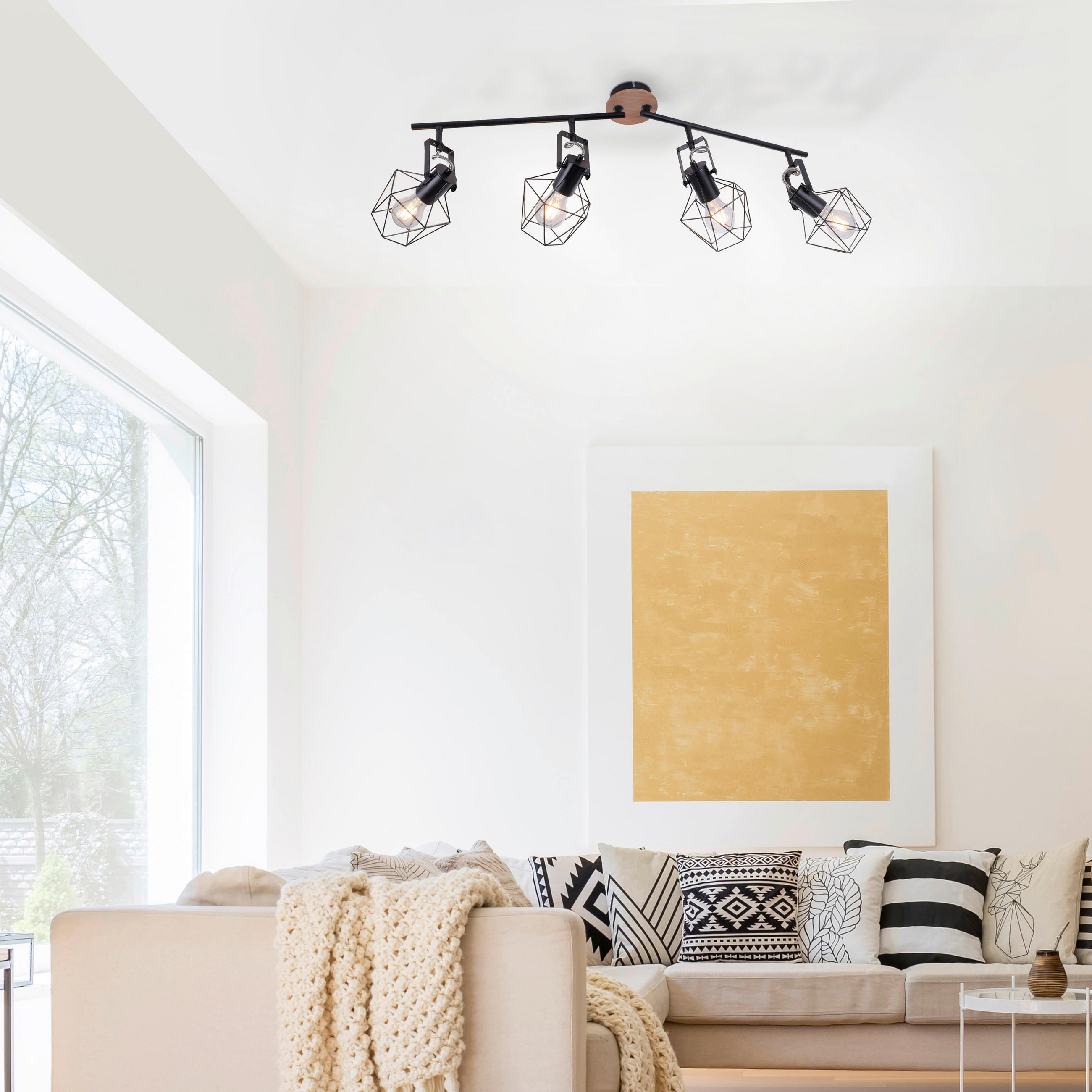 LED-DECKENLEUCHTE Jaro 110/109/30,5 cm   - Schwarz, Natur, Holz/Metall (110/109/30,5cm)