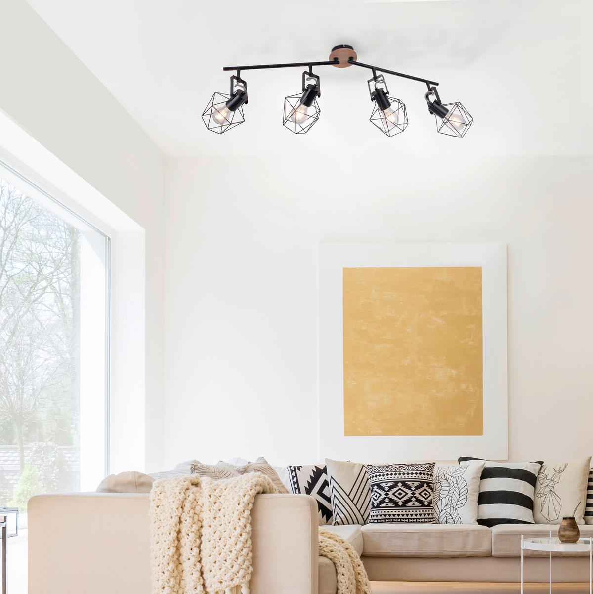 LED-DECKENLEUCHTE Jaro 110/109/30,5 cm   - Schwarz, Natur, Holz/Metall (110/109/30,5cm)