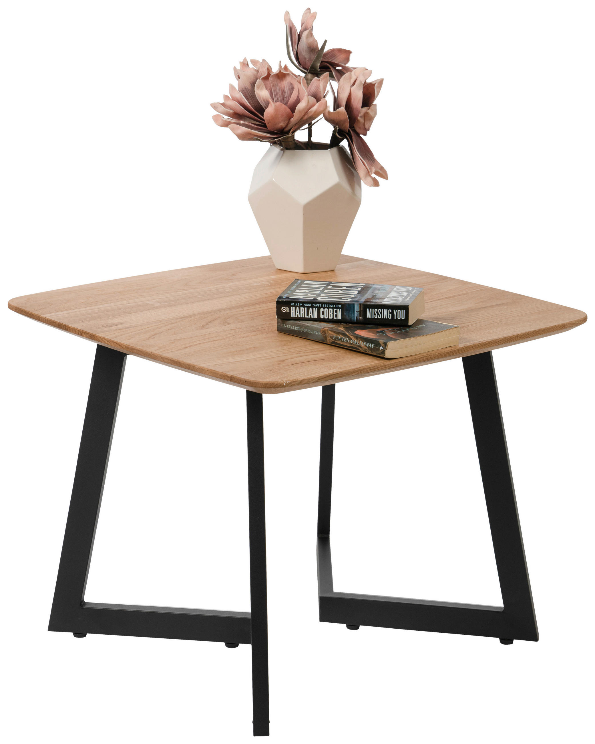 BEISTELLTISCH 60/60/46 cm Wildeiche massiv Schwarz, Wildeiche quadratisch  - Wildeiche/Schwarz, Basics, Holz/Metall (60/60/46cm)