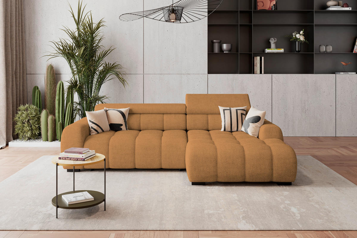 HÖRNSOFFA i vävt tyg rostfärgad  - svart/mörkbrun, Trend, textil/plast (285/168cm) - Livetastic