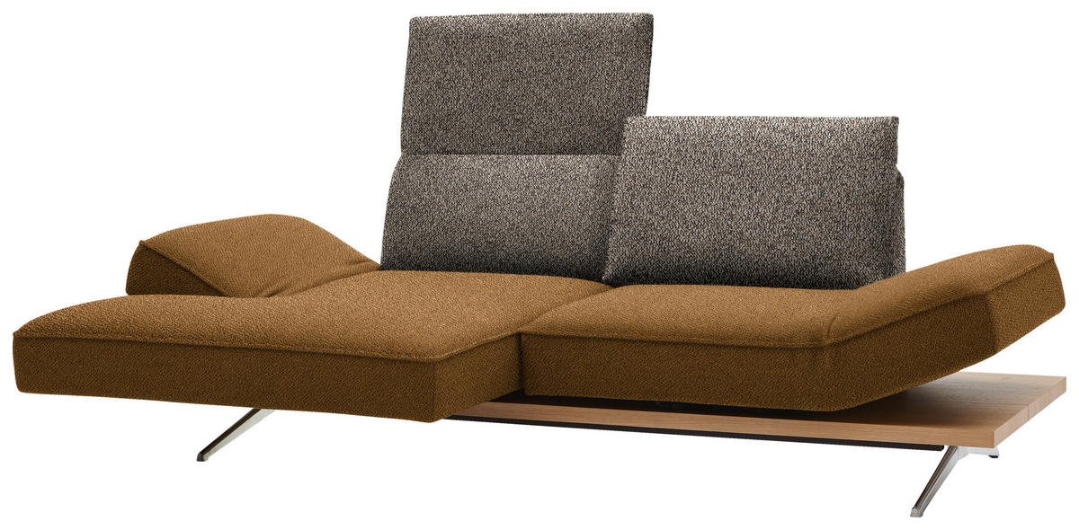 ECKSOFA in Flachgewebe Braun, Goldfarben  132/240 cm  - Chromfarben/Goldfarben, Design, Holz/Textil (132/240cm) - Koinor