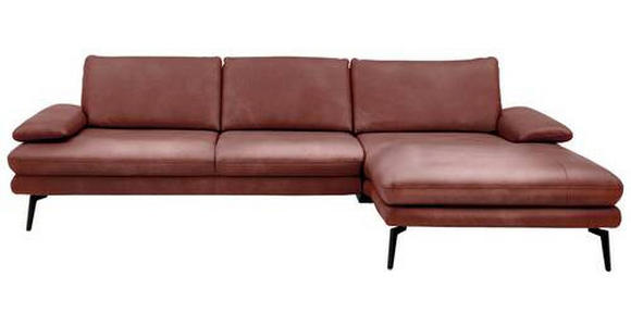 ECKSOFA in Echtleder Dunkelrot - Schwarz/Dunkelrot, Design, Leder/Metall (310/180cm) - Dieter Knoll