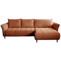 ECKSOFA Struktur, Plüsch Terracotta  - Terracotta/Schwarz, Trend, Textil (290/160cm) - MID.YOU