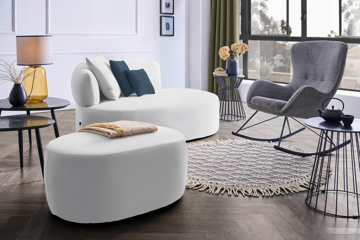 RÉCAMIERE  in Plüsch Hellgrau, Dunkelblau  - Hellgrau/Schwarz, MODERN, Kunststoff/Textil (166/86/105cm) - Hom`in