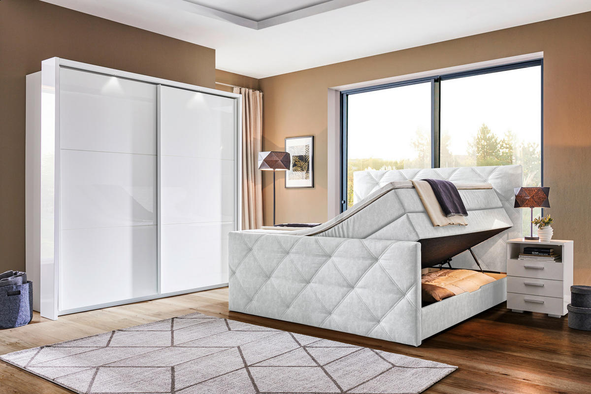 BOXSPRINGBETT 180/200 cm  in Hellgrau  - Hellgrau/Schwarz, Konventionell, Kunststoff/Textil (180/200cm) - Ti'me