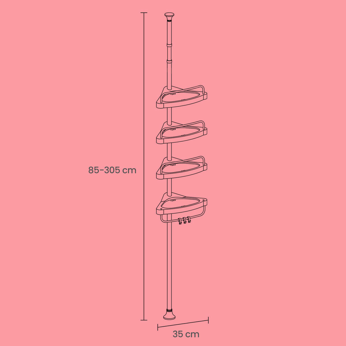 DUSCHREGAL - Weiß, Basics, Kunststoff/Metall (35/85-305/25cm)