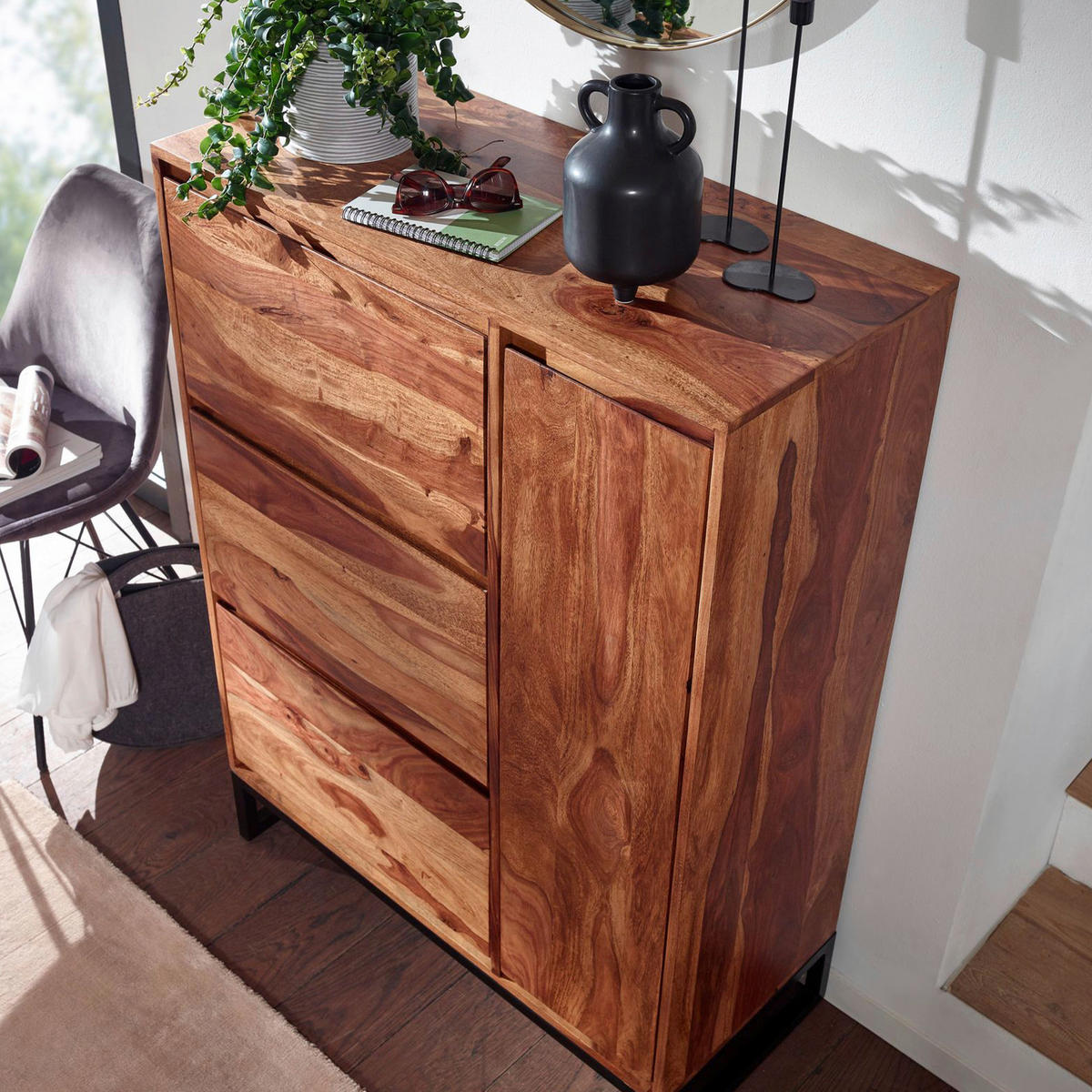 SIDEBOARD  in 88/120/40 cm  - Sheeshamfarben/Schwarz, Design, Holz/Metall (88/120/40cm) - MID.YOU