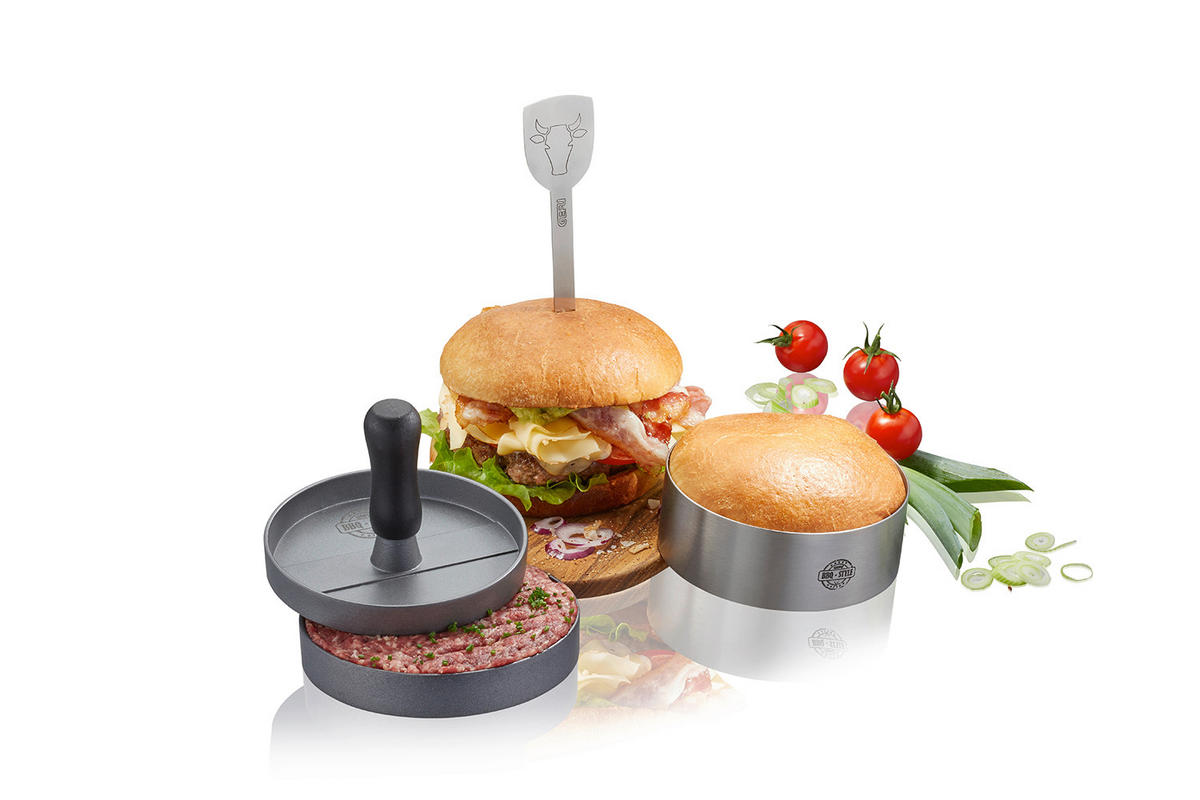BURGER-SET BBQ 3-TLG.   - Edelstahlfarben/Anthrazit, Design, Kunststoff/Metall (11,8/9,3cm) - Gefu