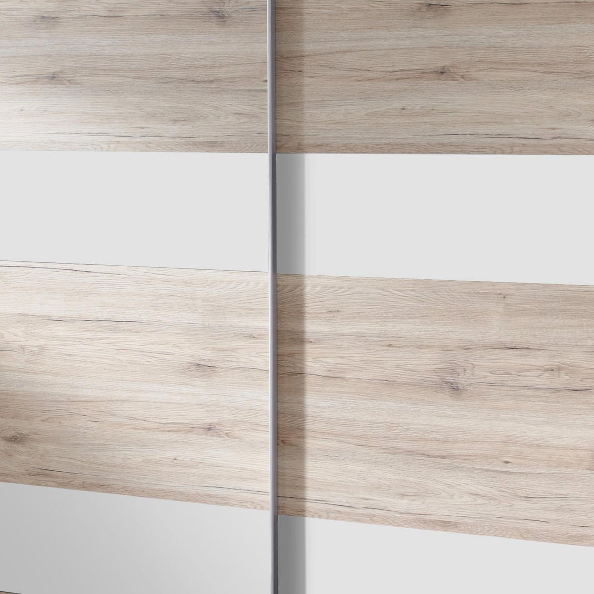 SCHWEBETÜRENSCHRANK in Weiss, Eichefarben  - Weiss/Eichefarben, Design, Holzwerkstoff/Metall (180/198/64cm) - MID.YOU
