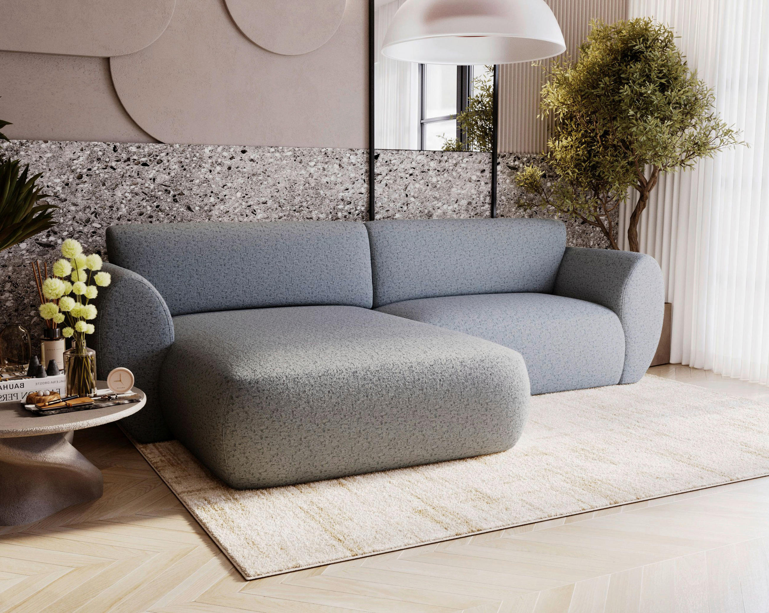 ECKSOFA Chenille Hellgrau  - Hellgrau/Schwarz, Design, Kunststoff/Textil (170/288cm) - Livetastic