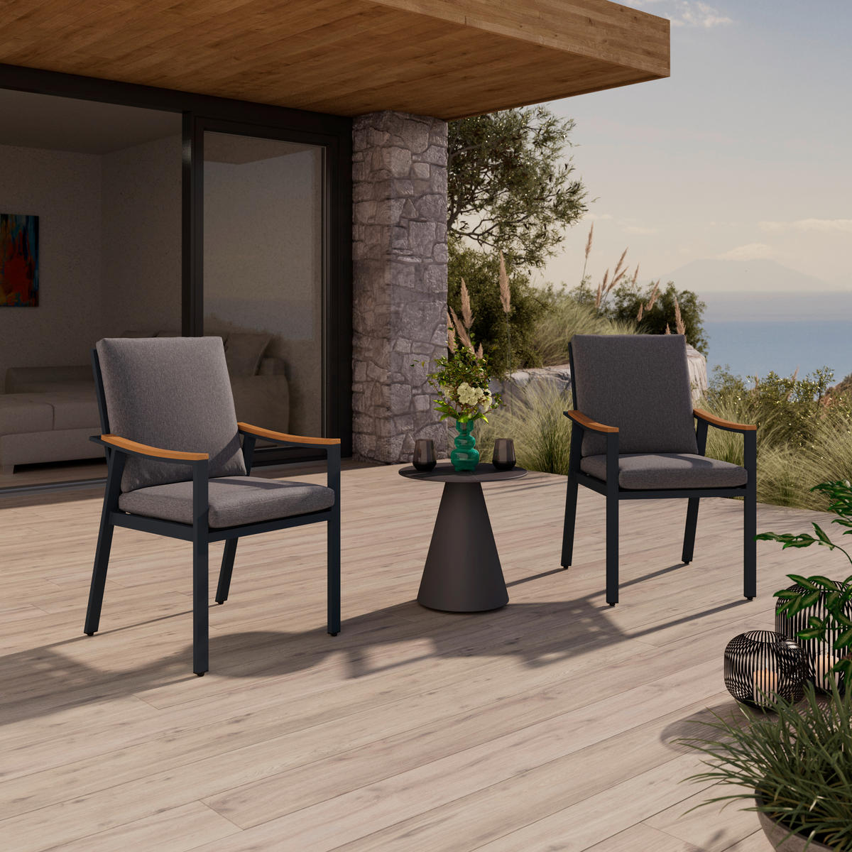 GARTENSTUHL Eukalyptusholz Aluminium Naturfarben, Dunkelgrau  - Dunkelgrau/Naturfarben, Basics, Holz/Textil (56/91/69cm) - Ambia Garden