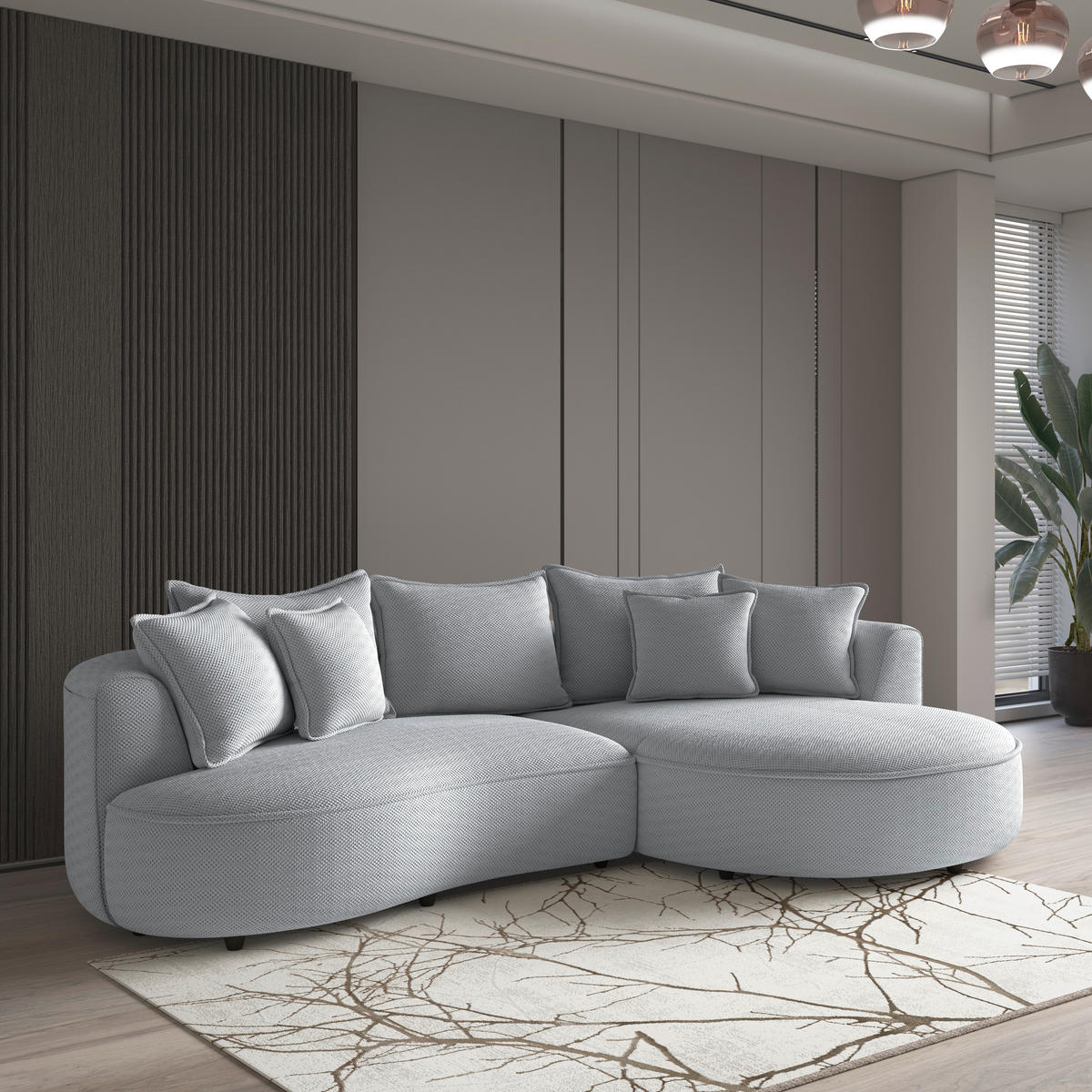 ECKSOFA LEVI Grauweiß Velours, Struktur  - Grauweiß/Schwarz, MODERN, Kunststoff/Textil (287/168cm) - Livetastic