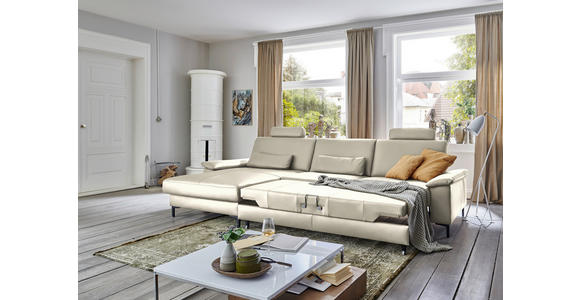 ECKSOFA  in Echtleder Ecru  176/334 cm  - Ecru/Schwarz, Design, Leder/Metall (176/334cm) - Dieter Knoll