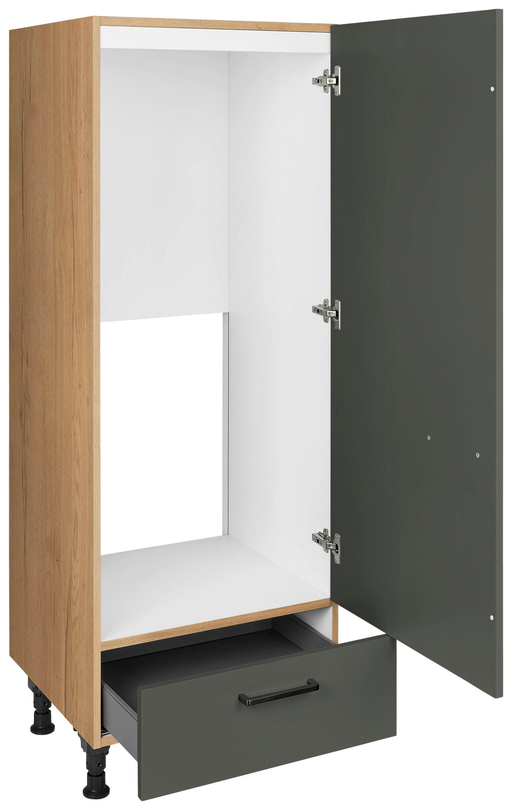 GERÄTEUMBAUSCHRANK 60/168/58 cm in Grün, Eichefarben - Eichefarben/Schwarz, MODERN, Holzwerkstoff/Metall (60/168/58cm) - Nobilia